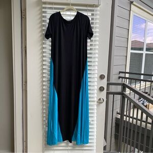 Miracle Berry Small Short Seeve O’ Neck Long Maxi Fit Flare Teal Black Dress